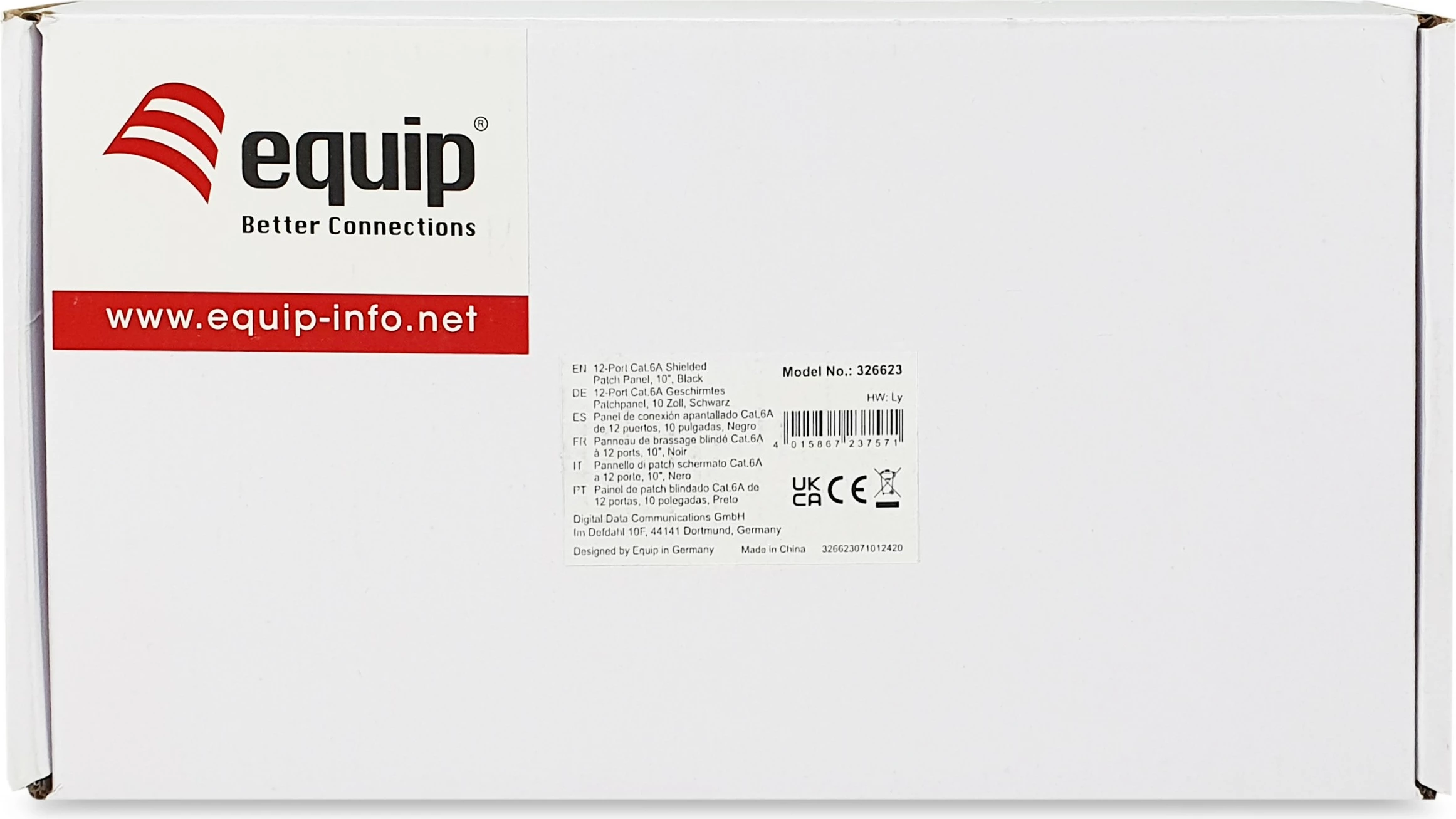 Mrežni panel, 12 priključkov RJ-45, Cat6a, 10GBase-T, 1U, Equip 326623, črn