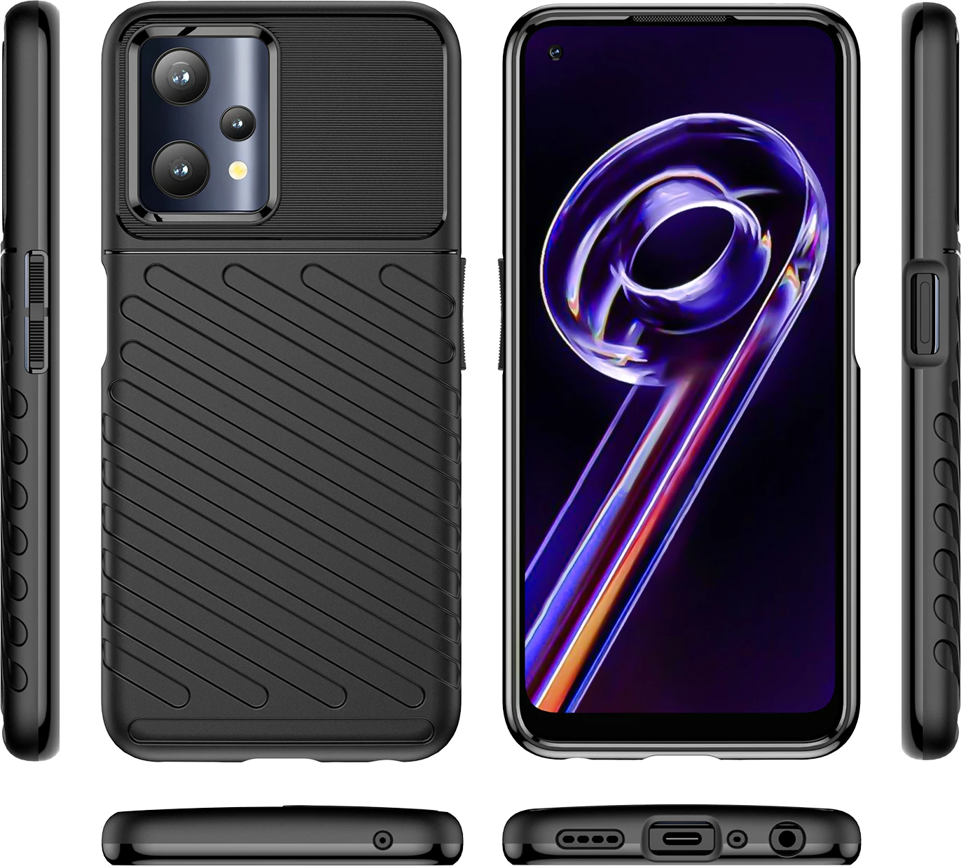 Ovitek za telefon Hurtel Thunder Case za Realme 9 Pro, črn