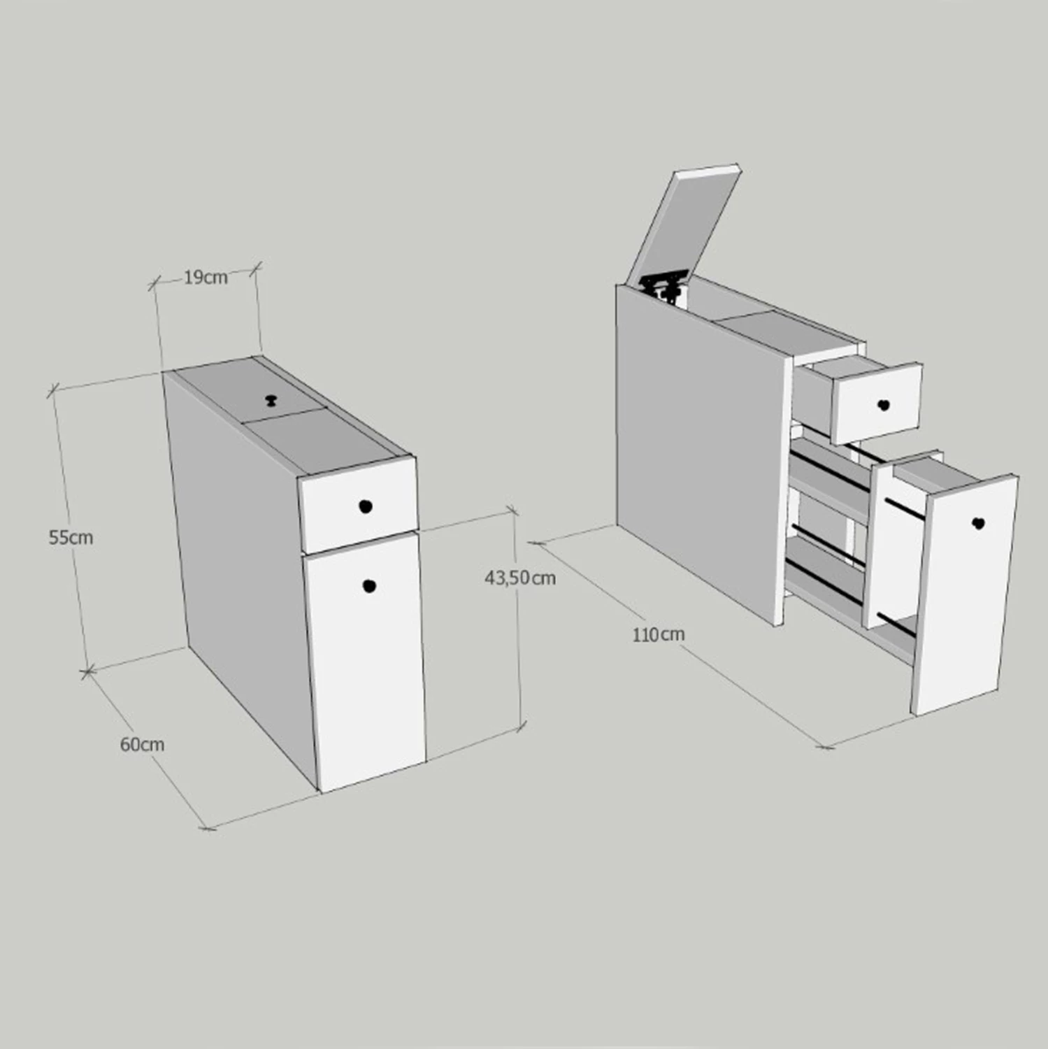 Kopalniška omarica v barvi ogljenega sivega melamina 19x60x55H cm FH9424.01