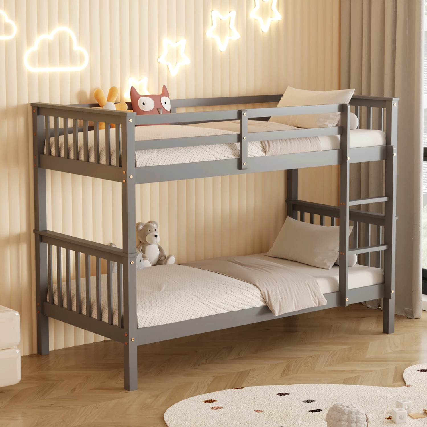 Pograd za otroke LANTAI FH682.05 iz borovega lesa v sivi barvi - vzmetnice 190x90 cm