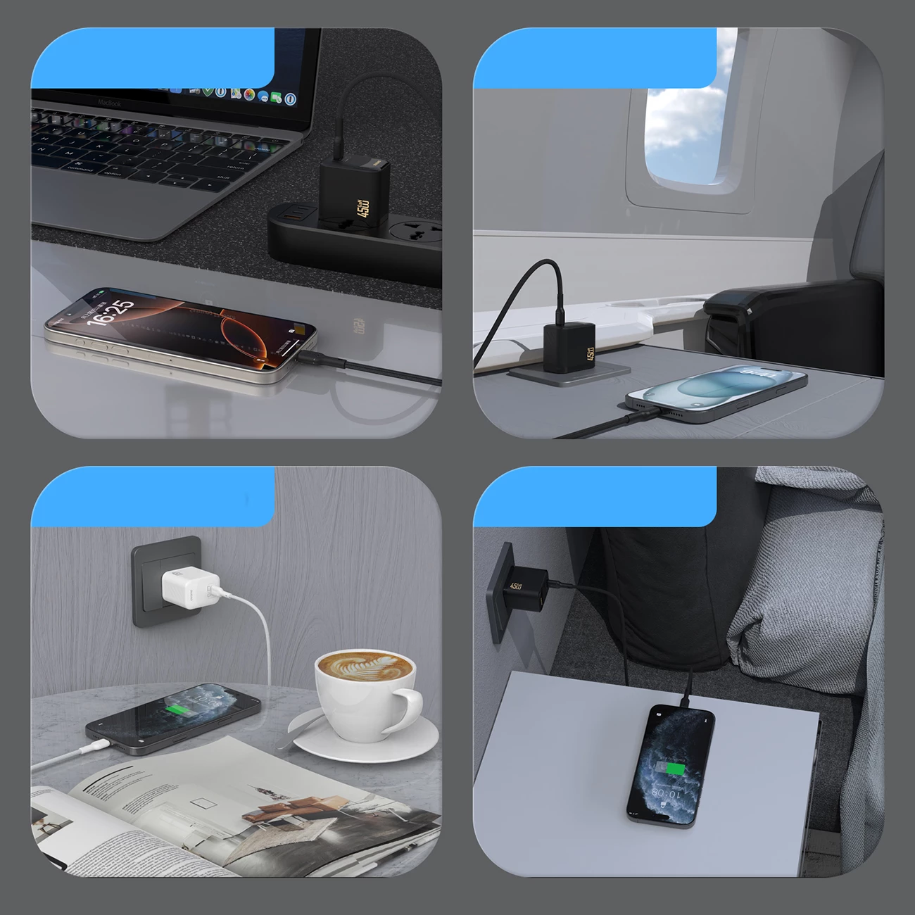 GaN stenski polnilec Dudao A28C, 45W, z USB-C kablom, bel