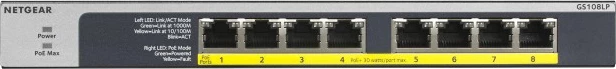 Gigabit Ethernet preklopnik NETGEAR GS108LP, PoE, 1U