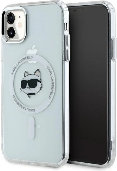 Ovitek za telefon IML Metal Choupette Head MagSafe za iPhone 11, Karl Lagerfeld, bel