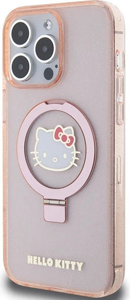 Ovitek za telefon z obročem in MagSafe Hello Kitty Ring Stand Glitter Electrop Logo za iPhone 15 Pro Max, roza