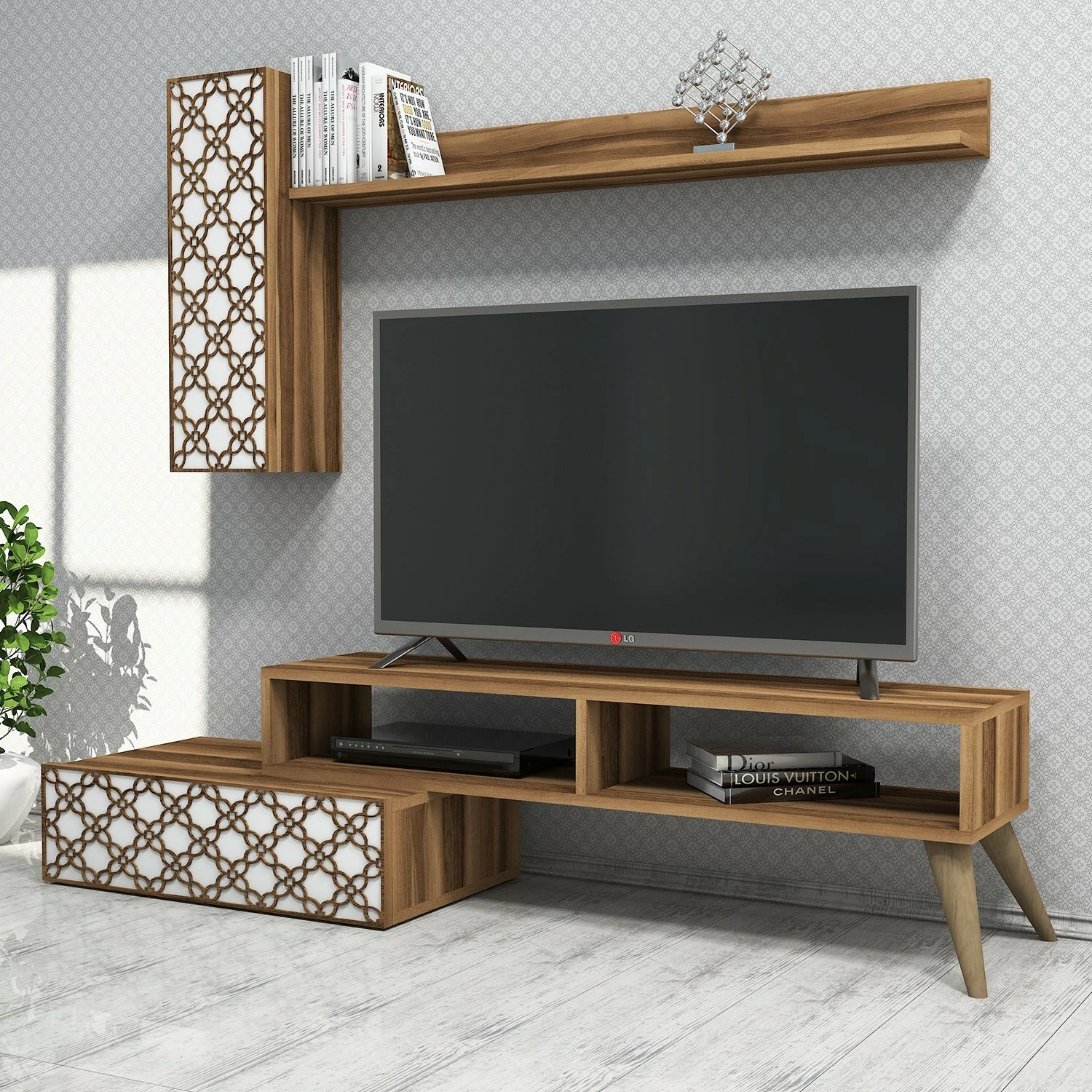 Komoda za TV Planet, Hanah Home, oreh in bela
