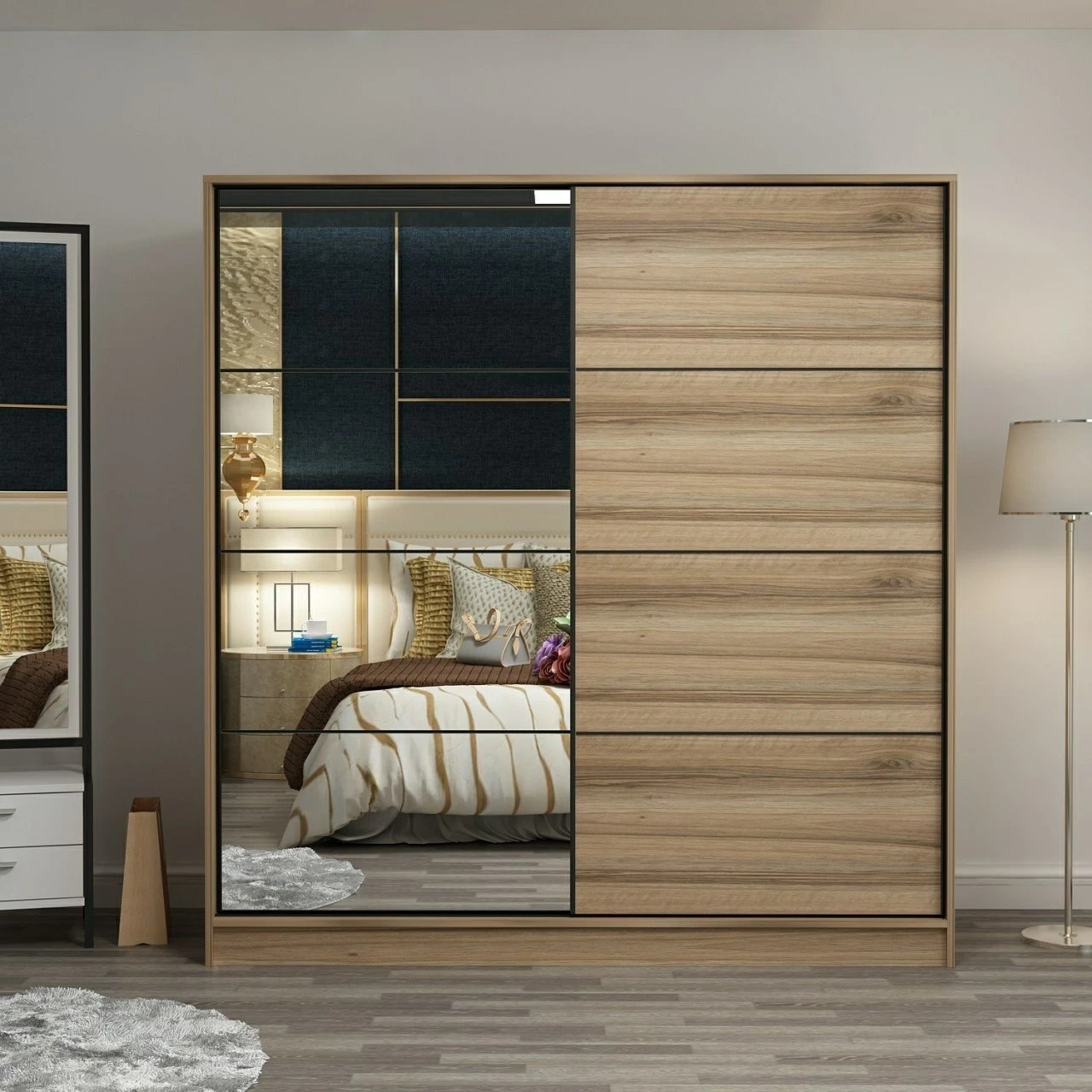 Garderobna omara, Hanah Home Kale, 180x190x60 cm, zlata