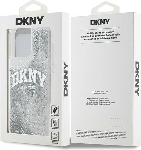 Ovitek za telefon z Liquid Glitter učinkom in velikim logotipom DKNY za iPhone 15 Pro, bel