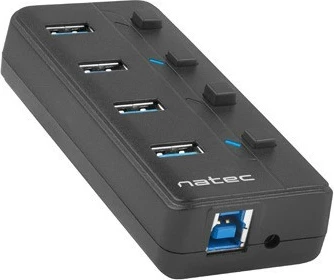 USB razdelilec Natec Mantis 2, 4 priključki, USB 3.0, s stikalom in napajanjem, črn