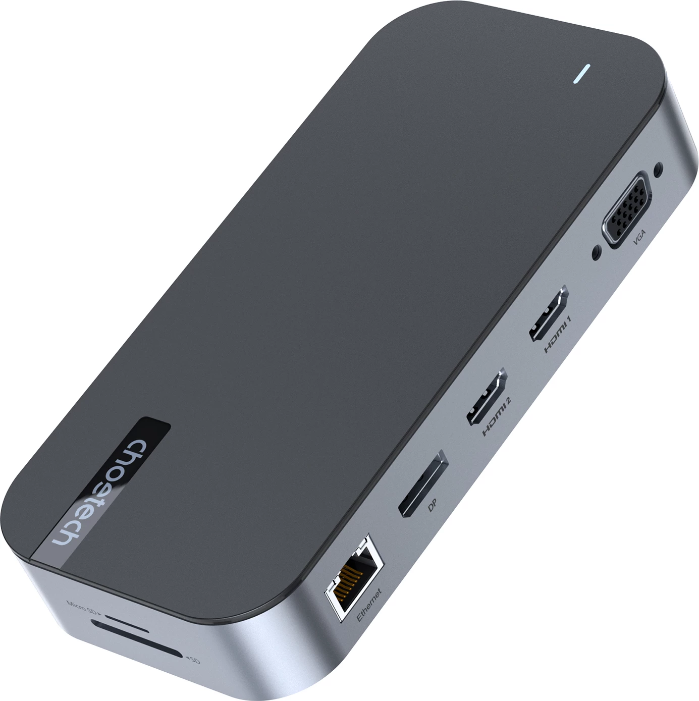 Večfunkcijski HUB Choetech HUB-M52, USB-C, HDMI, VGA, DP, SD, RJ45, siva