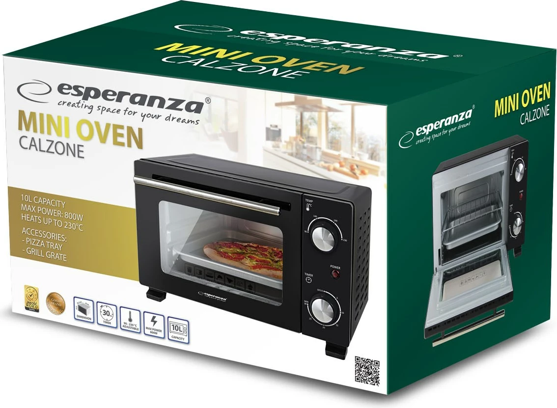 Mini pečica Esperanza EKO007N, 10 L, 800 W, črna