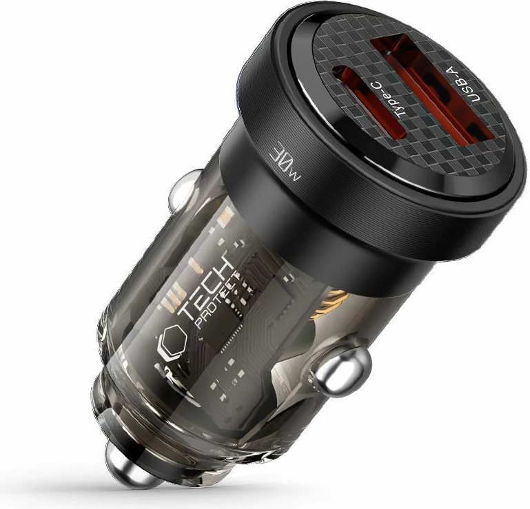 Avtomobilski polnilec 30W, 2 vhoda USB-C PD 30W / USB-A QC 3.0, Tech-Protect CC30W, črn