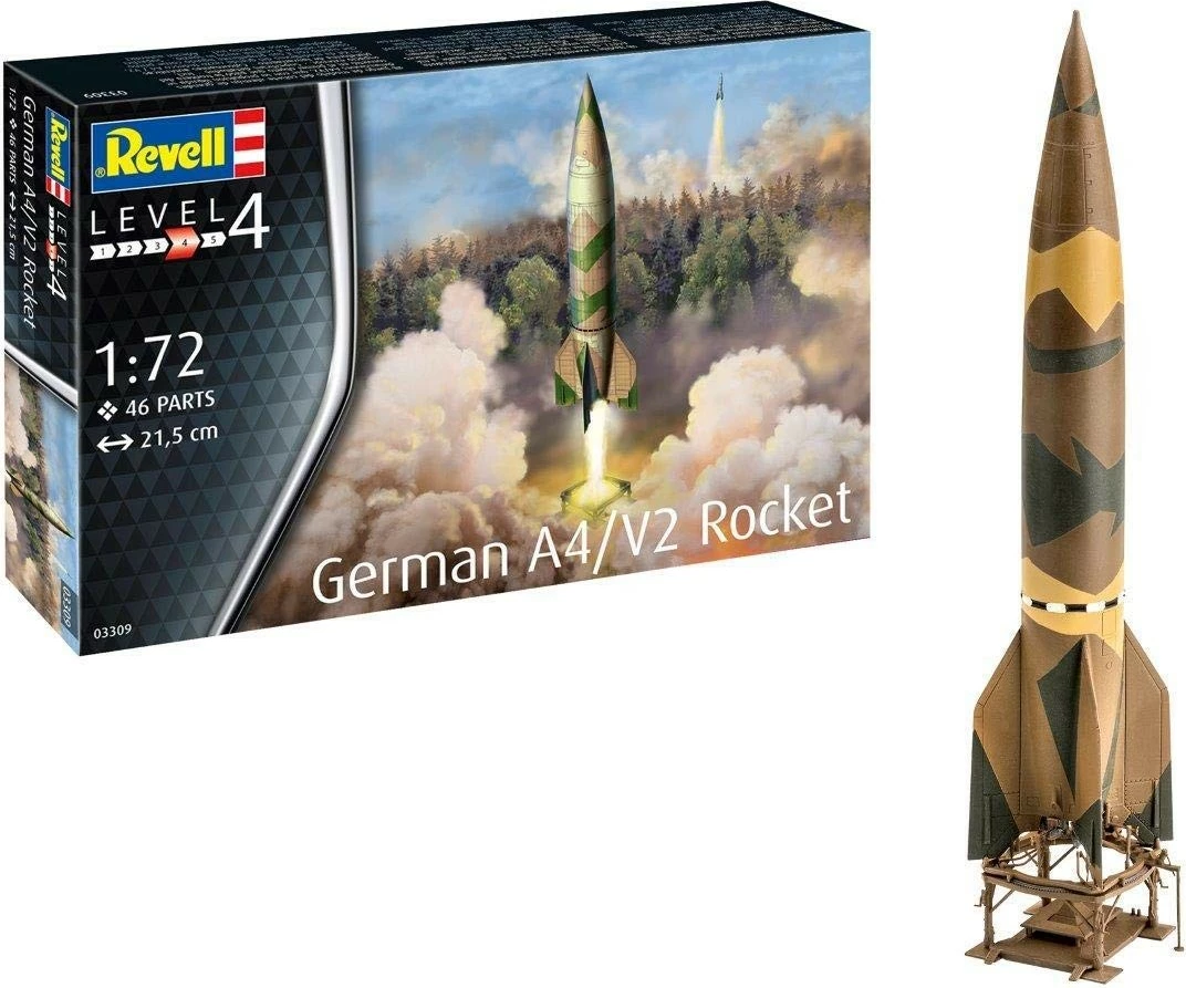 Plastični model rakete A4/V2, 1:72, 46 delov, 21,5 cm, kamuflaž rjava/zelena - Revell 03309