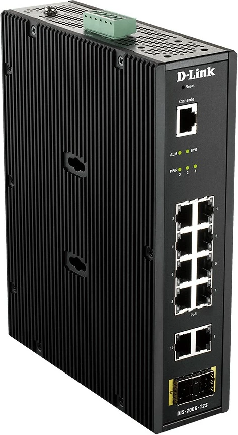 Industrijsko stikalo D-Link DIS-200G-12S, 12 vrat, Layer2, Gigabit, črno