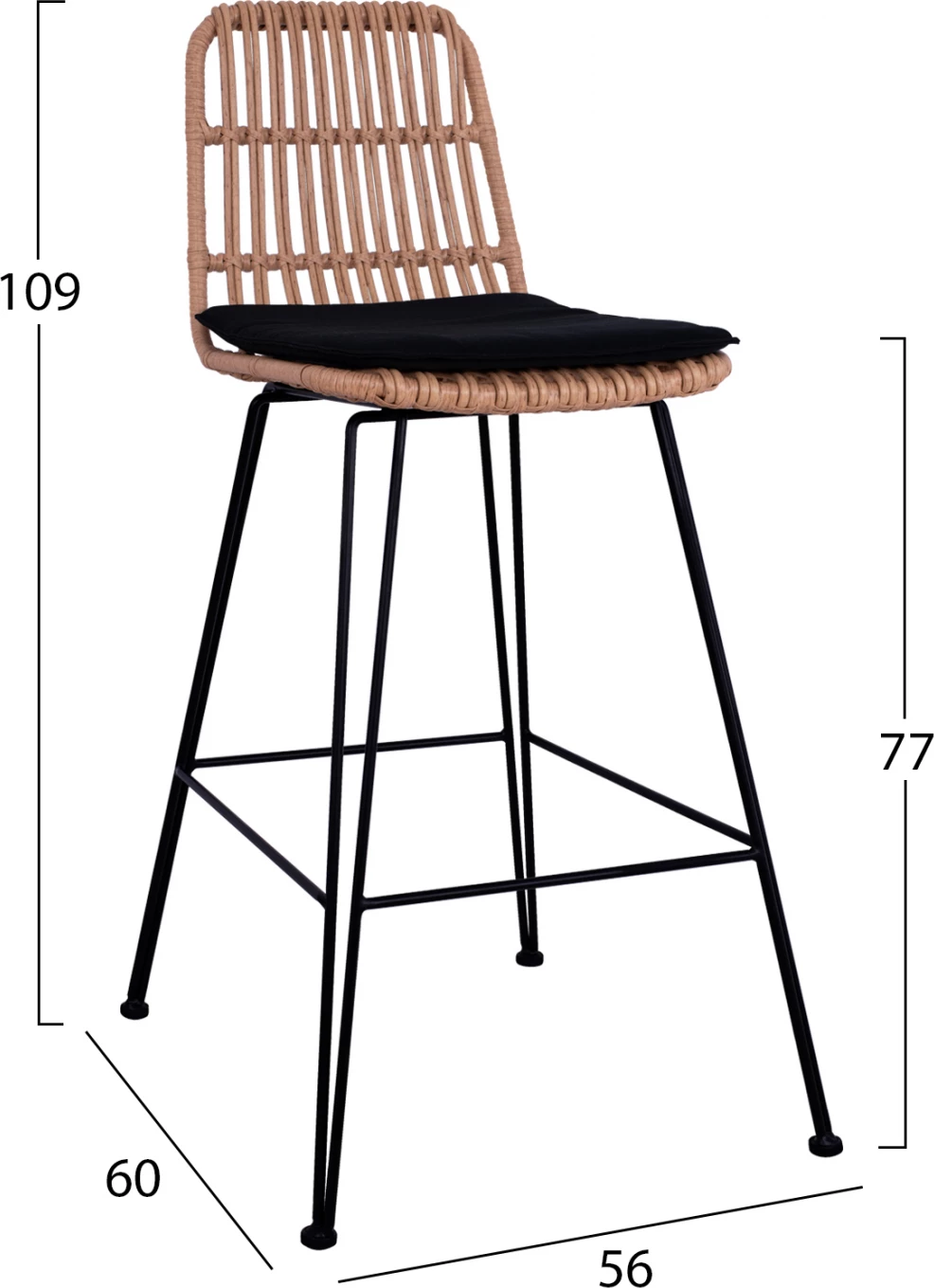 Kovinski stol s blazino Allegra FH5452 s pletenino v bež barvi 56x60x109cm