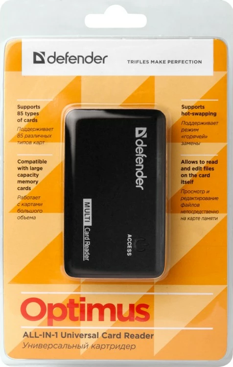 Čitalec kartic Defender Optimus, USB 2.0, črn