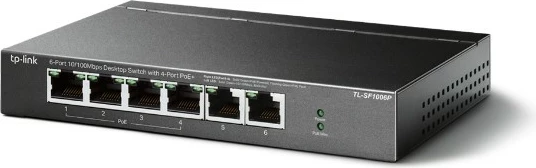Stikalo 6 vrat, 4x PoE+, TP-LINK TL-SF1006P, namizno, črno