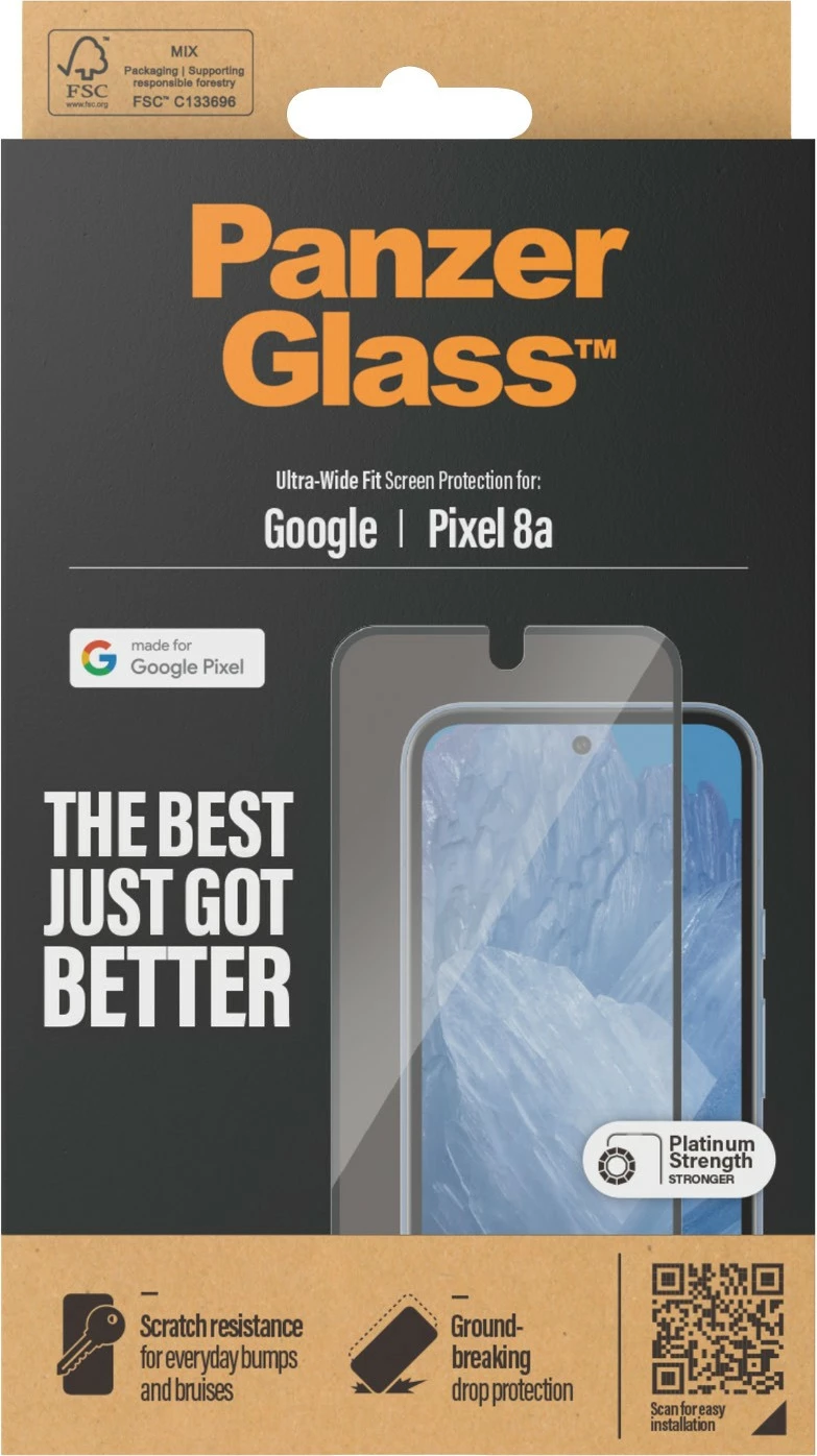 Zaščita zaslona PanzerGlass za Google Pixel 8a, Ultra Wide Fit, prozorna