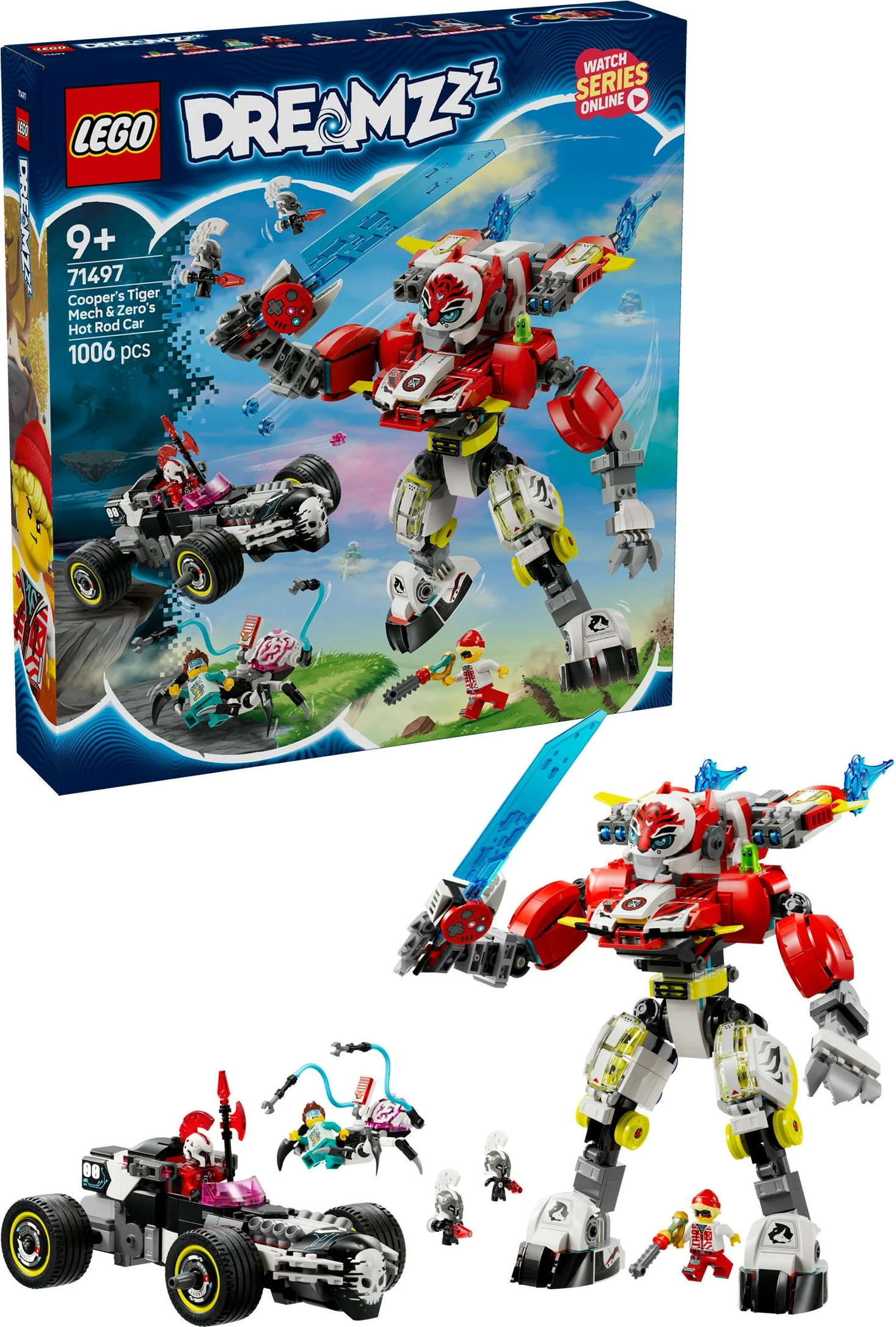 Set za gradnjo Cooper Tiger-Mech & Zero Hot Rod, LEGO DREAMZzz 71497, 1006 kosov, večbarven