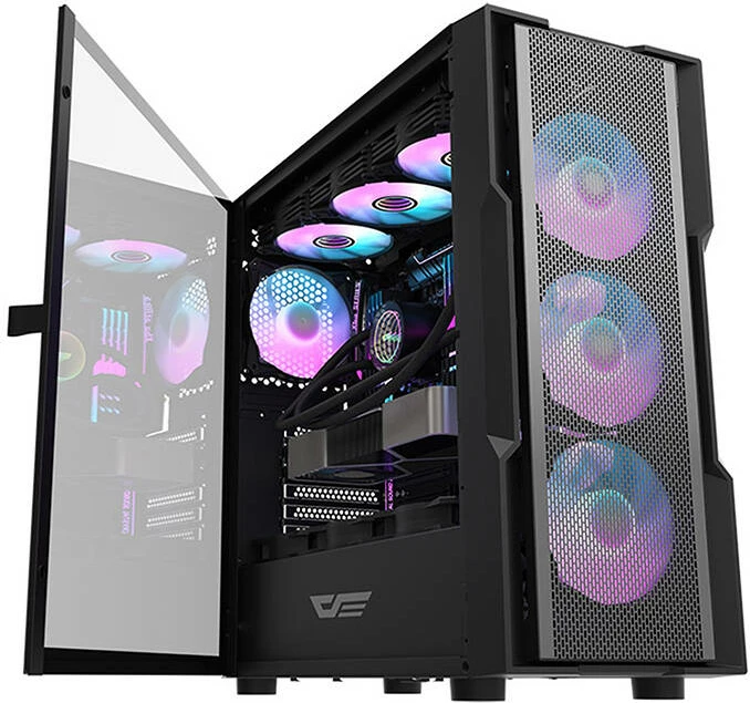 Računalniško ohišje Darkflash DK431 Mesh, Mid Tower, 4 ventilatorji ARGB, E-ATX/ATX/M-ATX, črno