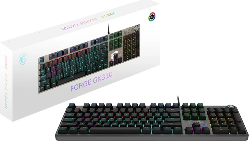 Mehanska igralna tipkovnica, RGB, polne velikosti, črna — MSI FORGE GK-310 RED