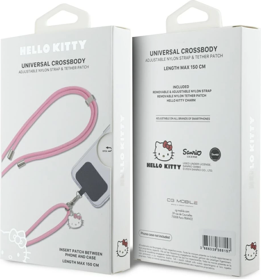 Univerzalna vrvica za telefon Hello Kitty Patch & Kitty Head Charm, rožnata