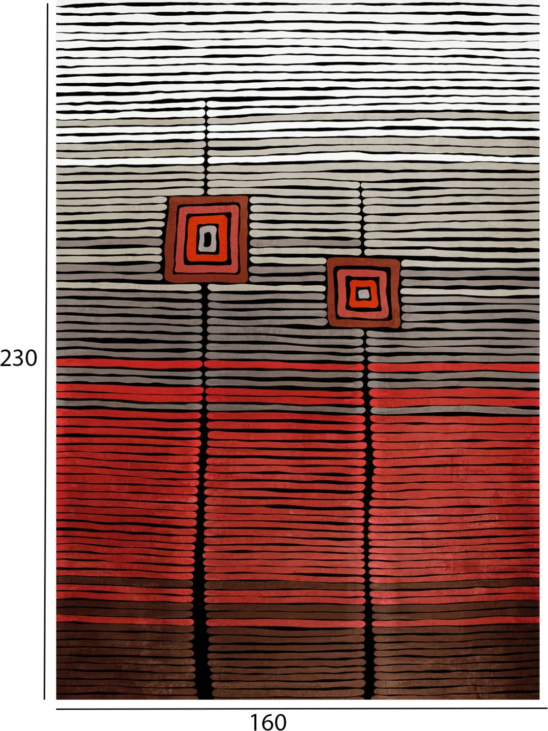 Preproga JOSIANE s franžami, rdeče-črno-siva, 160x230 cm