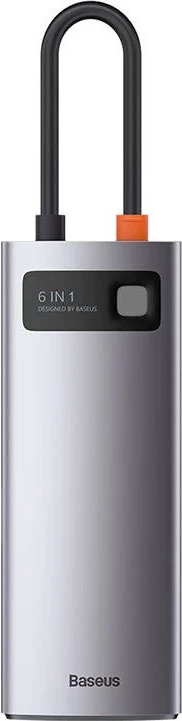 Večfunkcijski USB-C hub Baseus Metal Gleam Series CAHUB-CW0G, 6 v 1, 3x USB 3.0 + HDMI + USB-C PD + Ethernet RJ45, siv
