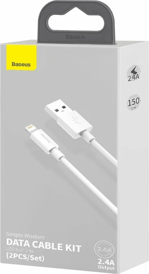 USB–Lightning kabel, 1,5 m, komplet 2 kosa, Baseus TZCALZJ-02, bela