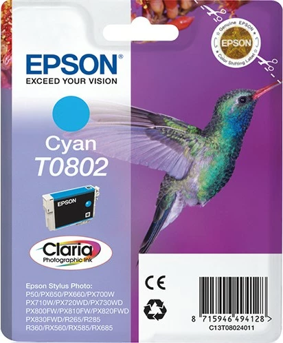 Toner kartuša Epson Hummingbird Singlepack Cyan T0802, 7,4 ml, cijan