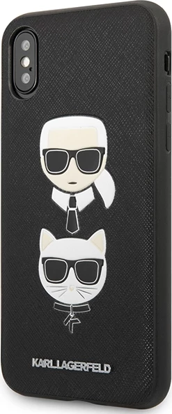 Elegantna zaščitna prevleka za iPhone XS Max, Karl Lagerfeld Saffiano Karl&Choupette Head, črna