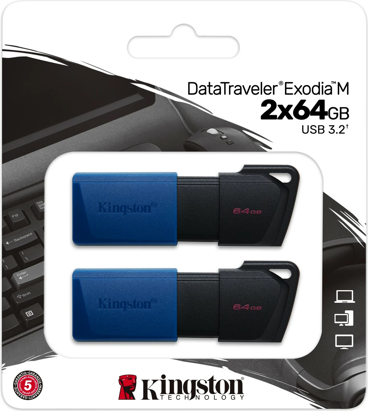 USB pomnilnik Kingston DataTraveler Exodia M, 64GB, USB 3.2 Gen 1, 2 kosa, črno + modro