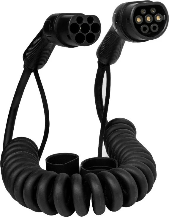 Spiralni polnilni kabel Defenzo Spiro AC22, 5 m, Type 2, črn