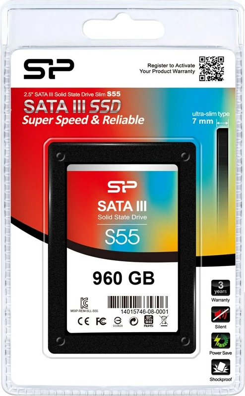 SSD Silicon Power Slim S55, 960 GB, 2,5" , SATA III, črn