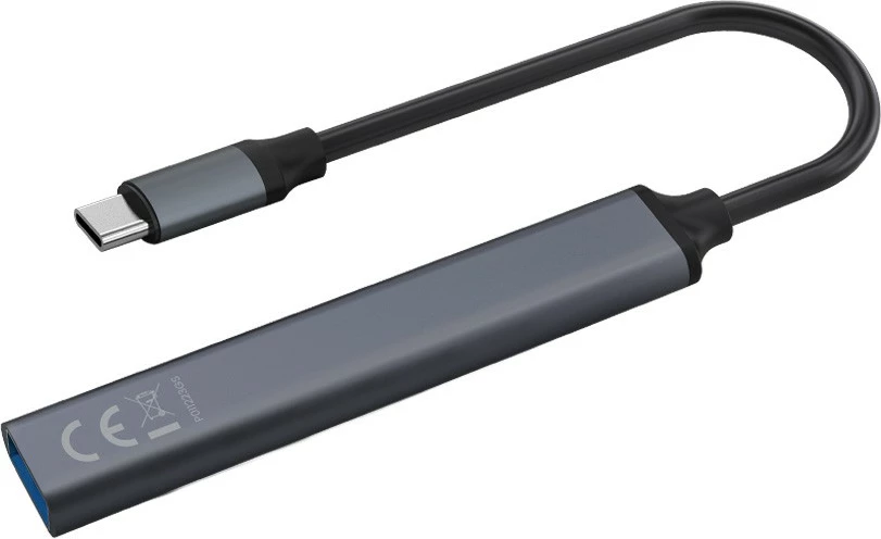 USB-C razdelilec Savio AK-71, 4 vrata (3x USB-A 2.0, 1x USB-A 3.1 Gen 1), siv