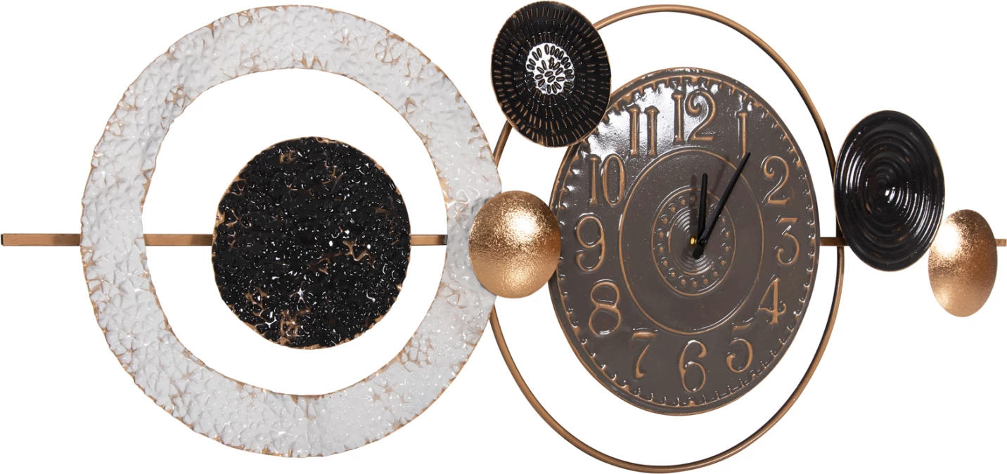 Stenska ura FH4198 kovinska v sivi barvi s črnimi kazalci in zlatimi številkami 117x49Hcm