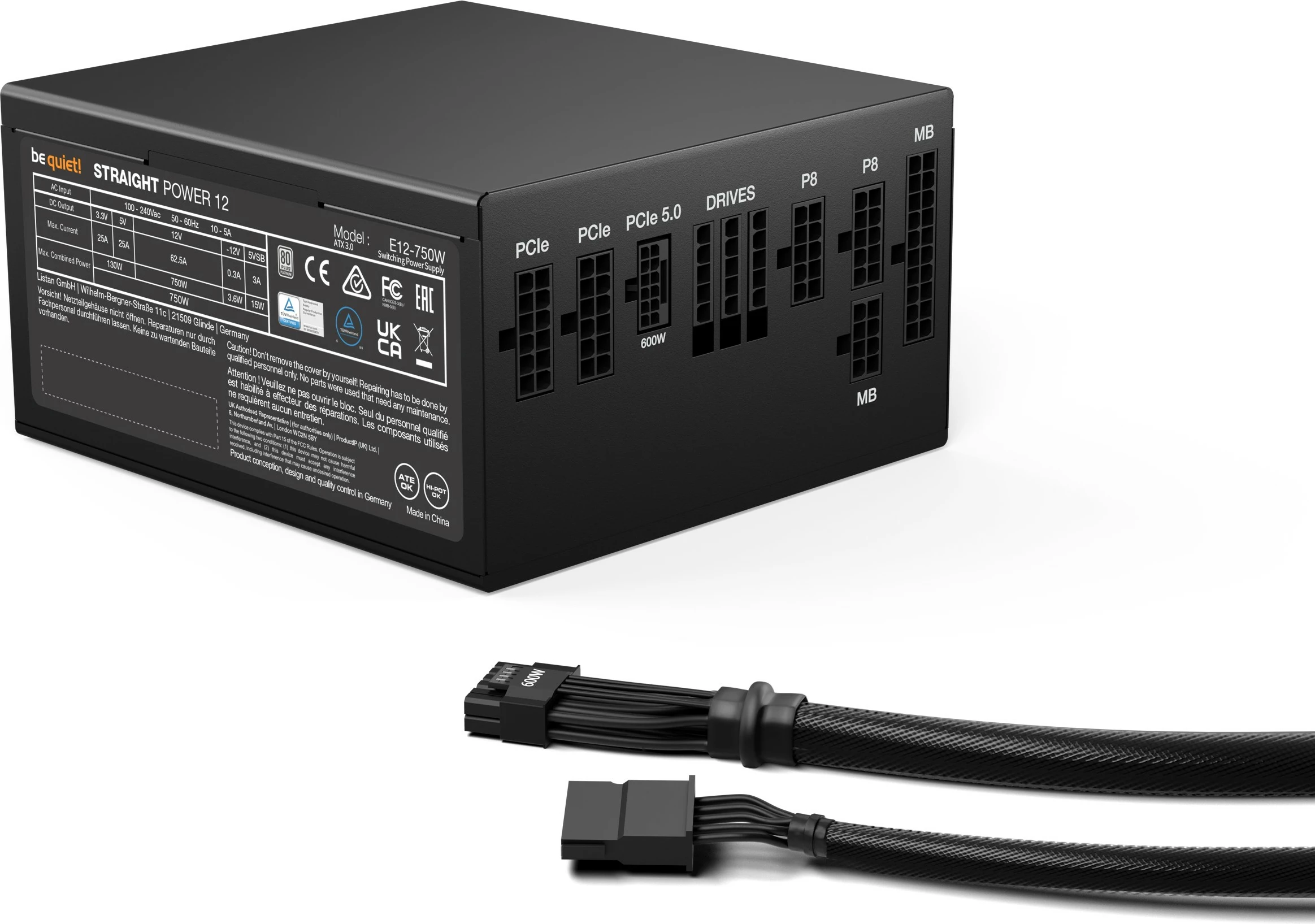 Napajalnik be quiet! Straight Power 12, 750 W, 110 - 240 V, 820 W, 50/60 Hz, 10/5 A, 130 W