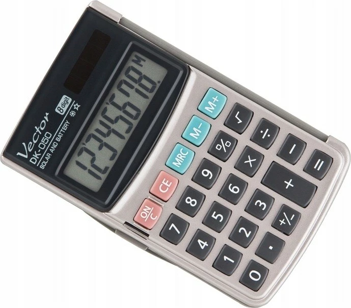 Kompakten žepni kalkulator, Vector DK-050, 8 mest, siv