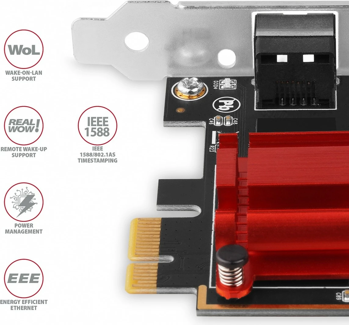 Omrežna kartica AXAGON PCEE-G25, PCIe, 2,5 Gigabit Ethernet, 1x RJ-45, Realtek RTL8125B, s standardnim in nizkoprofilnim nosilcem