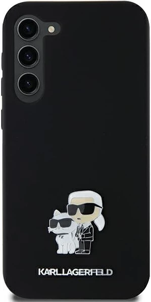 Ovitek iz silikona Karl Lagerfeld Karl&Choupette z metalnim znakom za Samsung Galaxy A35, črn