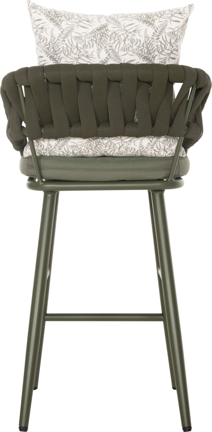 Barski stol aluminij CAMDEN FH6142.09 z naslonom in vzorcem - temno olivna 56x60x108Hcm