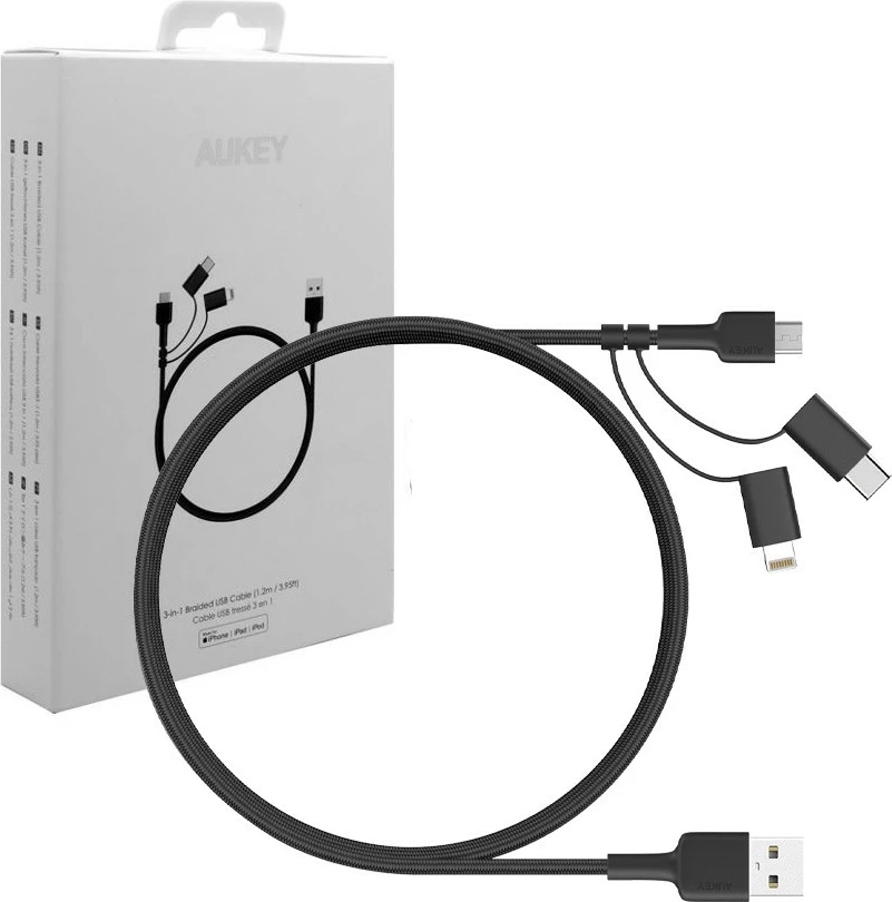 Kabel 3-v-1, 1,2 m, USB C, Lightning, Micro USB, črn AUKEY CB-BAL5