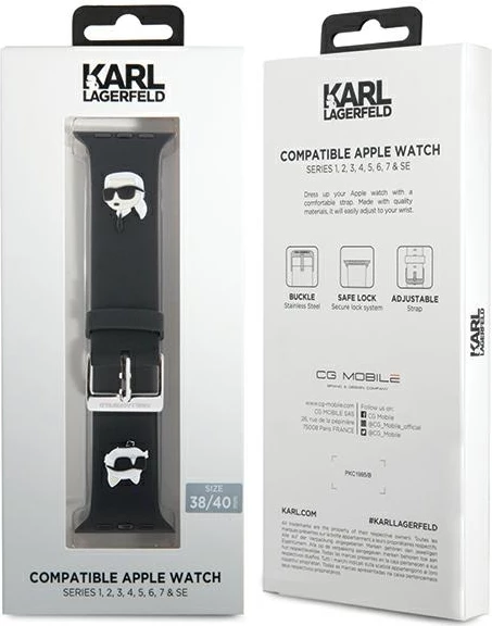 Silikonski 3D trak Karl & Choupette za Apple Watch, Karl Lagerfeld, črn, 38/40/41 mm