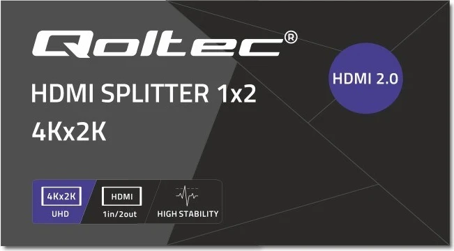 Aktivni HDMI delilec, Qoltec 51797, 2 x HDMI, 4K x 2K, 60 Hz, črn