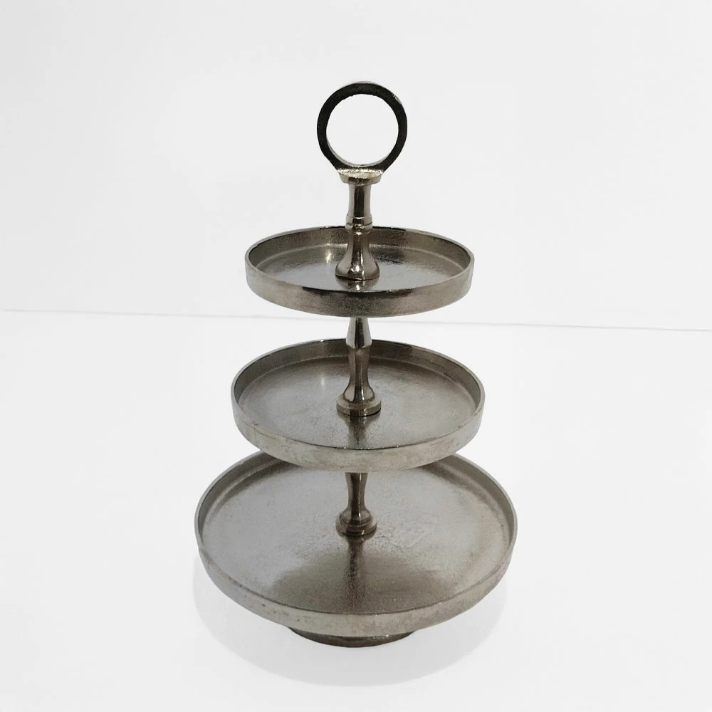 Stojalo za serviranje 3 nivojev, aluminij, srebrno, 22x22x36 cm