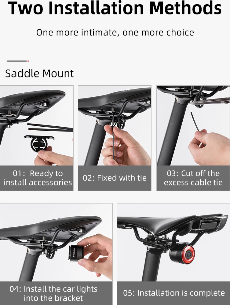 Zadnja luč za kolo z inteligentnim zavornih sistemom Rockbros Q3, črna