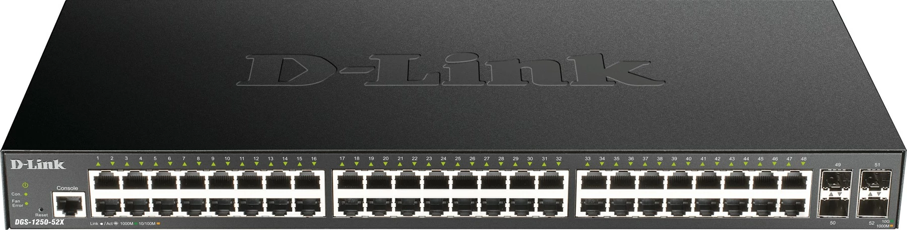 Upravni switch D-Link DGS-1250-52X/E, 48 vrat Gigabit, 4x SFP+, rackmount, črn