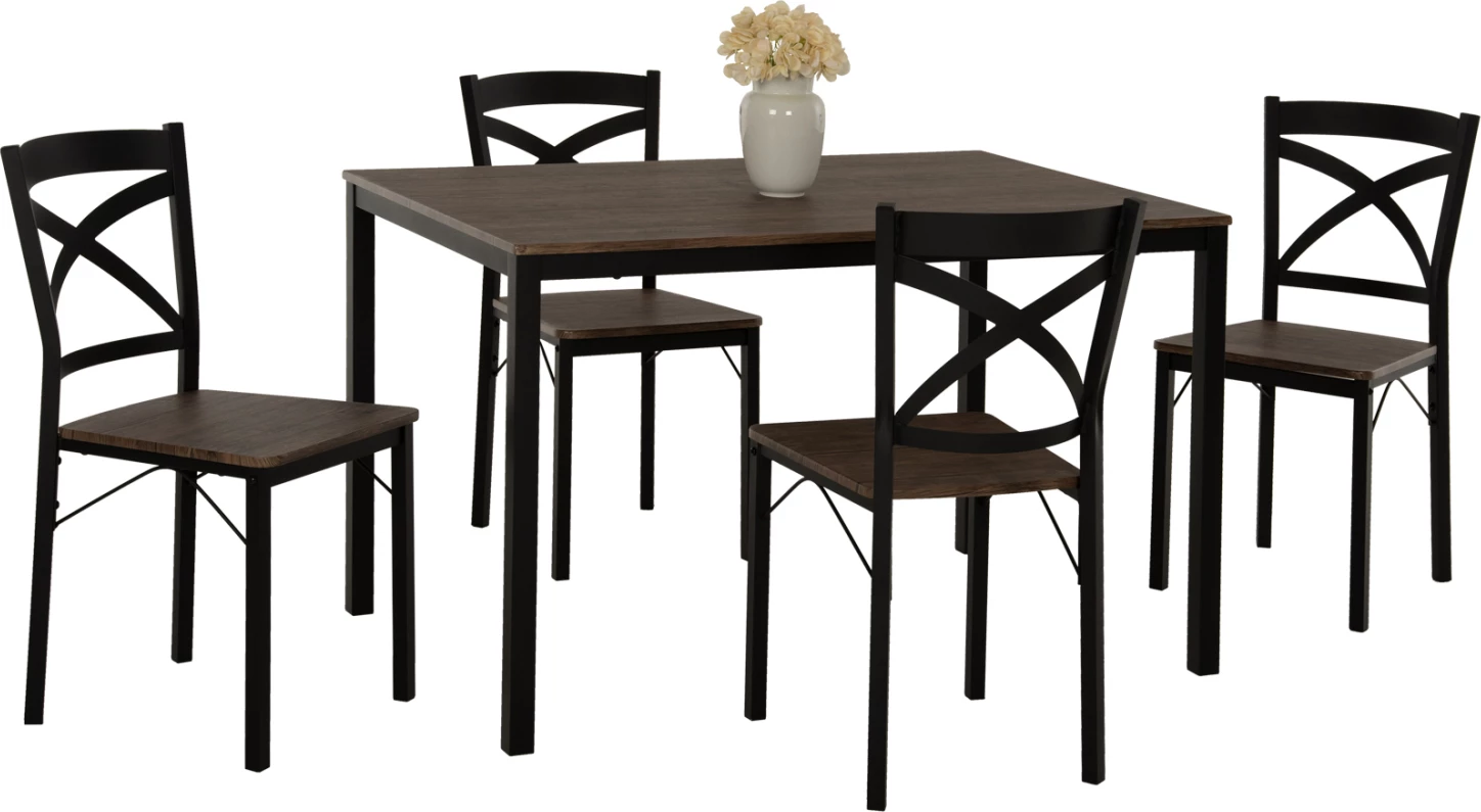 Jedilni set 5-delni GOOSE FH9530.01, MDF oreh - kovina črna, 120x80x75 cm