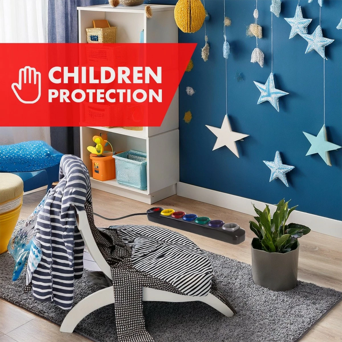 Razdelilec Maclean MCE509 B, 6-vtičnic, 1,5 m, z vklopnim stikalom, črn