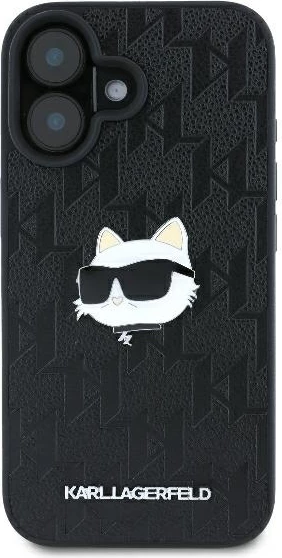 Zaščitni ovitek Monogram Choupette Karl Lagerfeld za iPhone 16, črn