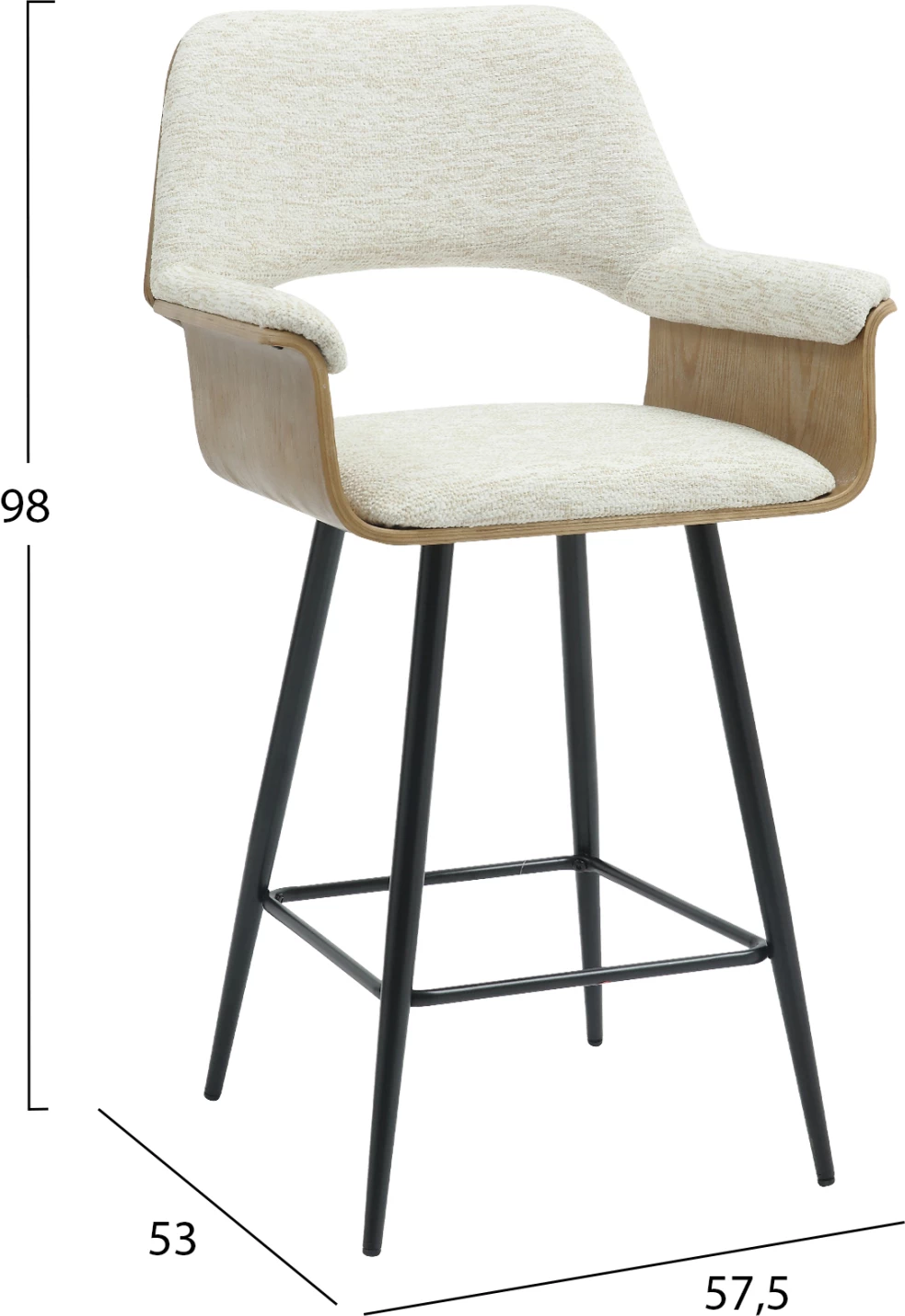 Barski stol srednje višine CLIPP FH9987.02 črne kovinske noge-ecru tkanina 57,5x53x98Hcm, set 2 kosov